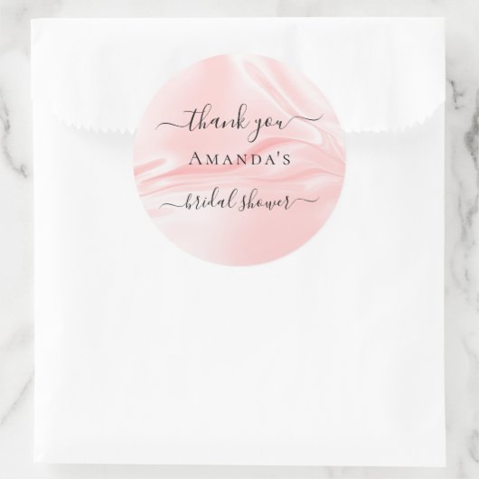 ウェディングシャワーブラッシュピンクシルクサテン名前ありがとう ラウンドシール (バッグ)