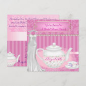 ウェディングシャワーブランケット用の美しいティーポットとティーカップのダマスク模様 招待状 (正面/裏面)