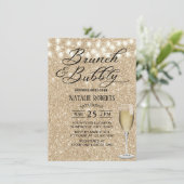 ウェディングシャワーブランシュ 現代のシャンパンスパークル ゴールド 招待状 (スタンド正面)