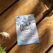 ウェディングシャワーブルーウォーターカラーボホフラワーフェザー 招待状