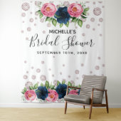 ウェディングシャワーブルーピンクの花飾り白いダイヤモンド タペストリー (インサイチュ)