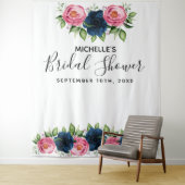 ウェディングシャワーブルー ピンク ダスティ フローラル ホワイト タペストリー (インサイチュ)