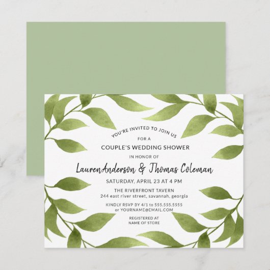 ウェディングシャワーボタニカルウォーターカラー柳 招待状 (正面/裏面)