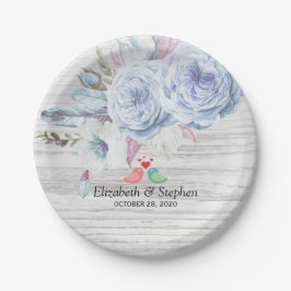 ウェディングシャワーボホフラワーズ&フェザー素朴ウッド ペーパープレート