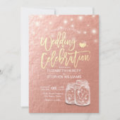 ウェディングシャワーメーソンジャースストリングライトバラ金ゴールド 招待状 (正面)