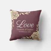ウェディングシャワーモダンゴールデンバラブルガンディーレッド クッション (裏面)