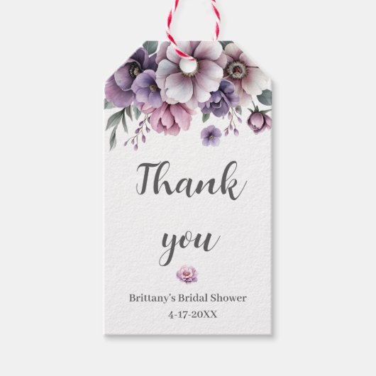 ウェディングシャワーラベンダー水彩花 ギフトタグ (正面)