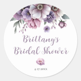 ウェディングシャワーラベンダー水彩花  ラウンドシール
