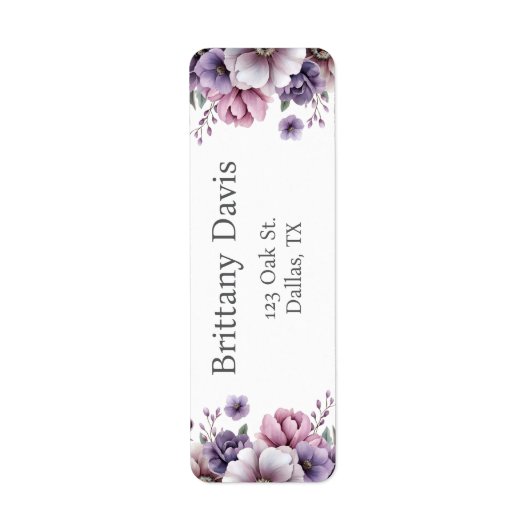 ウェディングシャワーラベンダー花柄返信住所ラベル ラベル (正面)