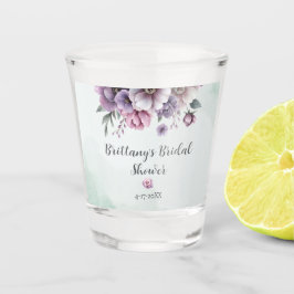 ウェディングシャワーラベンダー&グリーンフラワーデザインのショットグラス ショットグラス