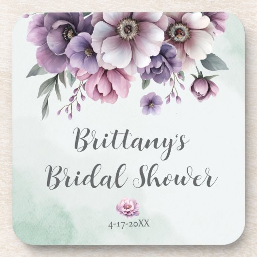 ウェディングシャワーラベンダー＆グリーンフラワープレート コースター (正面)