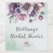 ウェディングシャワーラベンダー&グリーンフラワーリーフ ワインラベル (シングルラベル)