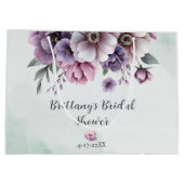 ウェディングシャワーラベンダー＆グリーンフローラルギフトバッグ ラージペーパーバッグ (裏面)