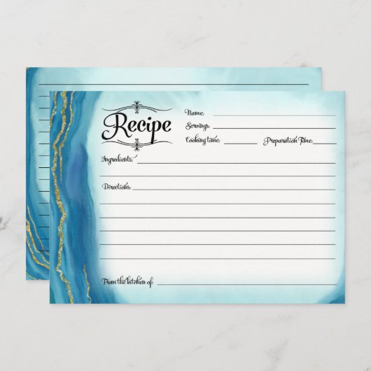 ウェディングシャワーレシピカード モダン シンプル ゲード ブルー 招待状 (正面/裏面)