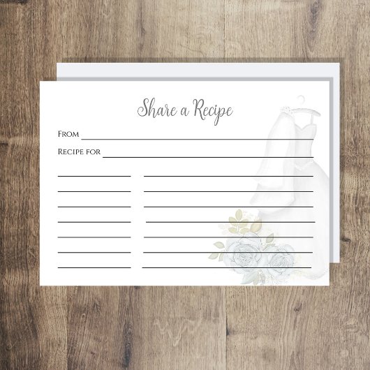 ウェディングシャワーレシピリクエスト ブルー フローラル ガウン エンクロージャーカード