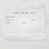 ウェディングシャワーレシピ ボホ フラワー フェザー ウッド インビテーションポストカード (裏面)