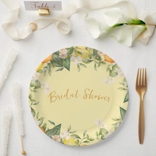 ウェディングシャワーレモン オレンジ シトラス フラワー ペーパープレート (ウェディング)