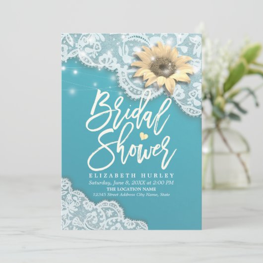 ウェディングシャワーレースひまわりストリングライトティファニー 招待状 (スタンド正面)