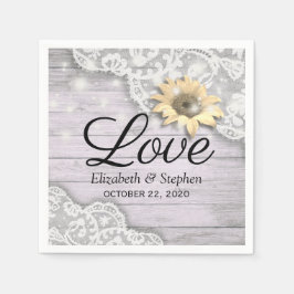 ウェディングシャワーレースひまわり木のストリングライト スタンダードカクテルナプキン