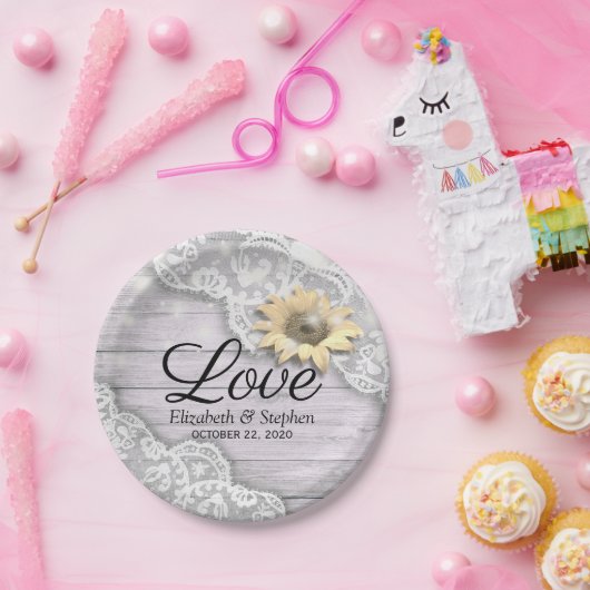 ウェディングシャワーレースひまわり木のストリングライト ペーパープレート (パーティー)