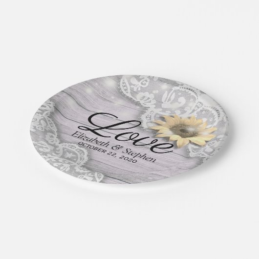 ウェディングシャワーレースひまわり木のストリングライト ペーパープレート (アングル)