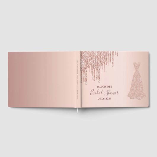 ウェディングシャワーローズゴールドグリッター垂れ下がった花嫁ドレス ゲストブック (全面)