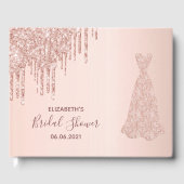 ウェディングシャワーローズゴールドグリッター垂れ下がった花嫁ドレス ゲストブック (正面)