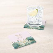 ウェディングシャワーロータスゴールドピンクをパーソナライズ スクエアペーパーコースター (インサイチュ)