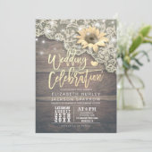 ウェディングシャワーヴィンテージレースサンフラワーウ素朴ッド 招待状 (スタンド正面)