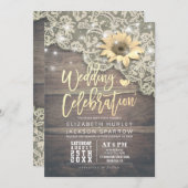 ウェディングシャワーヴィンテージレースサンフラワーウ素朴ッド 招待状 (正面/裏面)