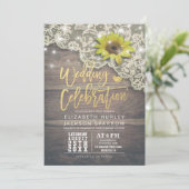 ウェディングシャワーヴィンテージレースサンフラワーウ素朴ッド 招待状 (スタンド正面)