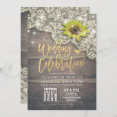 ウェディングシャワーヴィンテージレースサンフラワーウ素朴ッド 招待状 (正面/裏面)