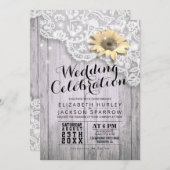 ウェディングシャワーヴィンテージレースサンフラワーウ素朴ッド 招待状 (正面/裏面)