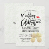 ウェディングシャワーヴィンテージ金箔パイナップルカップル 招待状 (正面/裏面)