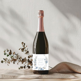 ウェディングシャワー前にブルーの何か フローラル スパークリングワインラベル