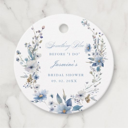 ウェディングシャワー前にブルーの何か フローラル フェイバータグ (正面)