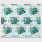 ウェディングシャワー名の追加ティール（緑がかった色）ブルーバラエフェメラ ラッピングペーパー (フラット)