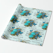 ウェディングシャワー名の追加ティール（緑がかった色）ブルーバラエフェメラ ラッピングペーパー (アンロールド)