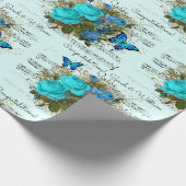 ウェディングシャワー名の追加ティール（緑がかった色）ブルーバラエフェメラ ラッピングペーパー (角)