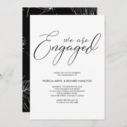 ウェディングシャワー婚約パーティスクリプトレタリング 招待状 (正面/裏面)