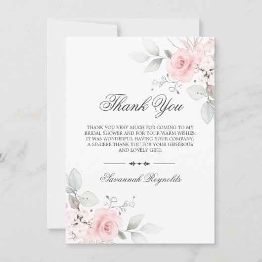 ウェディングシャワー感謝カード ピンクの花束 バラ サンキューカード (正面)