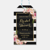 ウェディングシャワー感謝祭ピンクの花のストライプ ギフトタグ (正面)