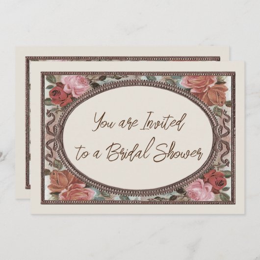 ウェディングシャワー招待状 アイボリー ヴィンテージローズ 招待状 (正面/裏面)