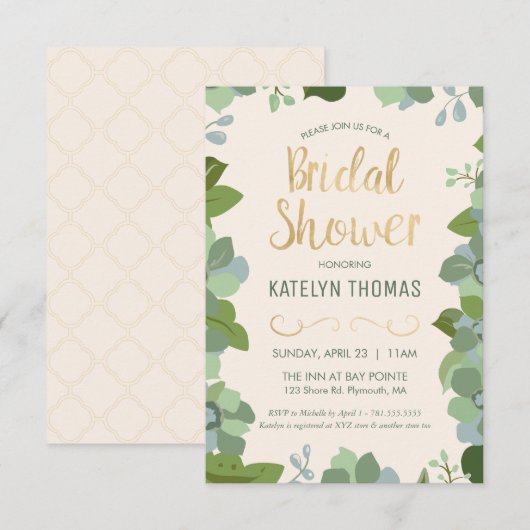 ウェディングシャワー招待状 - ガーデン、カスタム、フラワーリング 招待状 (正面/裏面)