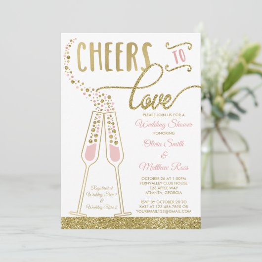 ウェディングシャワー招待状、フェイクグリッター/フォイル 招待状 (スタンド正面)