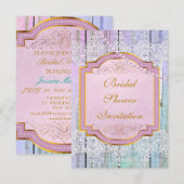 ウェディングシャワー招待状 ミントブルー & ラ lace 招待状 (正面/裏面)
