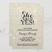 ウェディングシャワー招待状 - 彼女はイエスと答えた ホワイトゴールド 招待状 (正面/裏面)