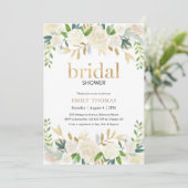 ウェディングシャワー招待状 | 白とゴールドの花 招待状 (スタンド正面)