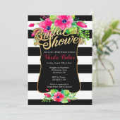 ウェディングシャワー招待状 - 花柄のストライプ 招待状 (スタンド正面)
