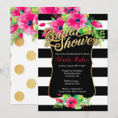 ウェディングシャワー招待状 - 花柄のストライプ 招待状 (正面/裏面)